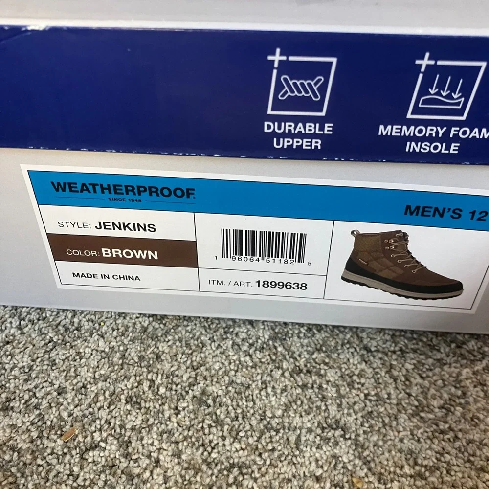 Weatherproof Jenkins Mens 12 Brown Lace Up Memory Foam Hiking Boots NEW IN BOX‎